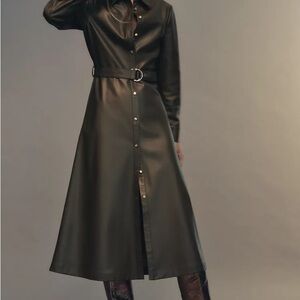 Zara Brown Vegan Leather Buttoned Long Sleeve Dress